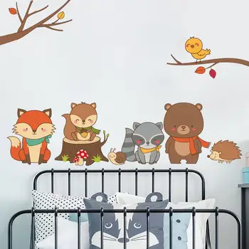 Animale de pădure autocolant perete | DIY, Copil Vulpe Urs de Desene animate, Decor Acasă, Camera de Copii, Cămin, Grădiniță, Amuzant Perete Amovibil Sti